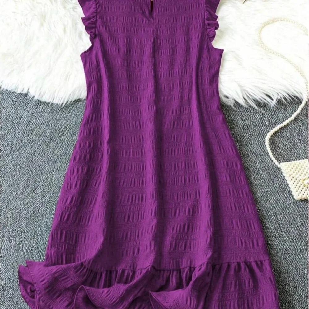 Solid Purple Ruffle Sleeveless Dress - Picture 2 of 5